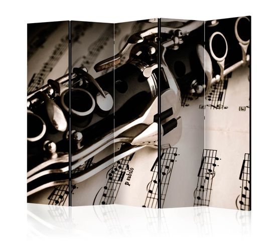 Paravent 5 Volets "clarinet Et Music Notes" 172x225cm