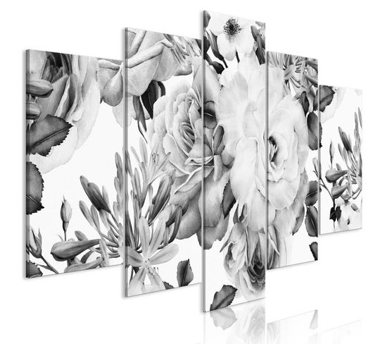 Tableau 5 Panneaux "rose Composition Wide Black et White" 100 X 200 Cm