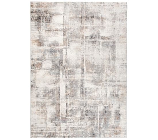 Tapis Salon Beige Gris Crème Abstrait Fin 160x220 Valley