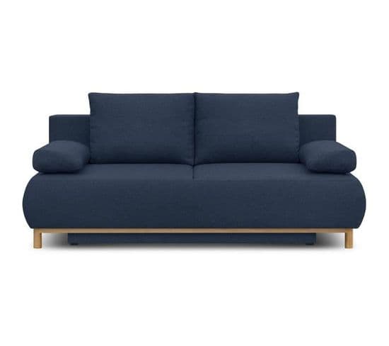 Banquette Convertible 3 Places Mika Tissu Bleu Foncé Coffre De Rangement L 192 X H 84 X P 93 Cm