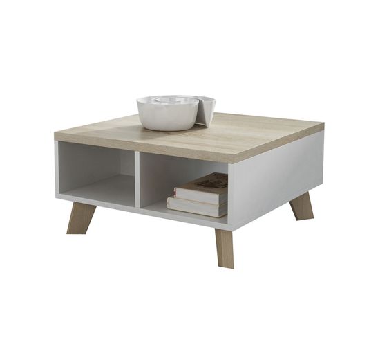 Table Basse Décor Chêne et Blanc 60 Cm Colin