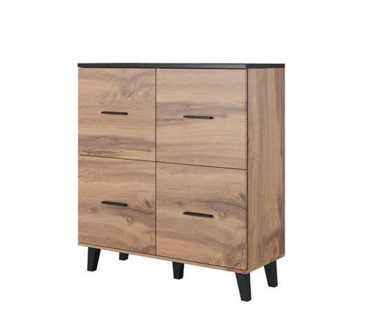 Buffet Haut Style Chêne Et Noir Mat 4 Portes Colin