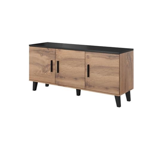 Buffet Décor Chêne Et Noir Mat 3 Portes 150 Cm Colin