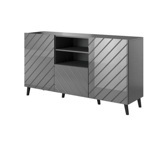 Buffet Design Gris Brillant 150 Cm Yaka