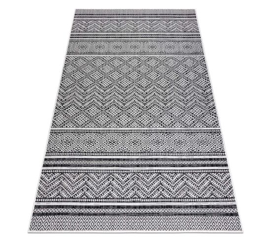 Tapis Sizal Sion Zigzag, Diamants Boho 22168 Tissé à Plat Noir / Ecru 120x170 Cm