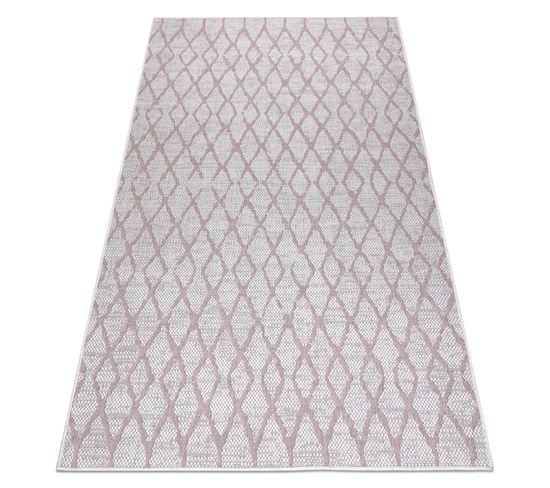 Tapis Sizal Sion Trellis 22129 Tissé à Plat Ecru / Rose 180x270 Cm