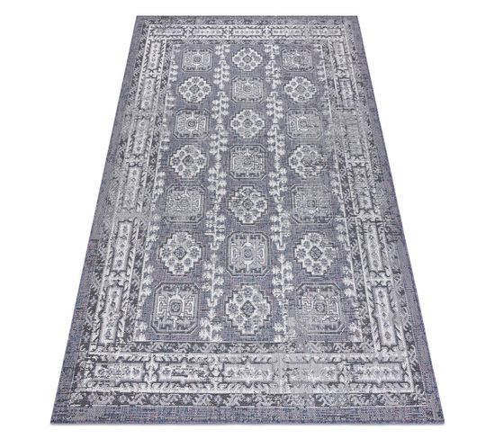 Tapis Sizal Sion Cadre, Ornement, Vintage 2832 Tissé à Plat Bleu / Rose / Ecru 180x270 Cm