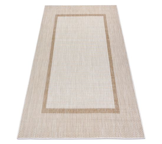 Tapis Sizal Sion Cadre 21782 Tissé à Plat Ecru / Beige 200x290 Cm