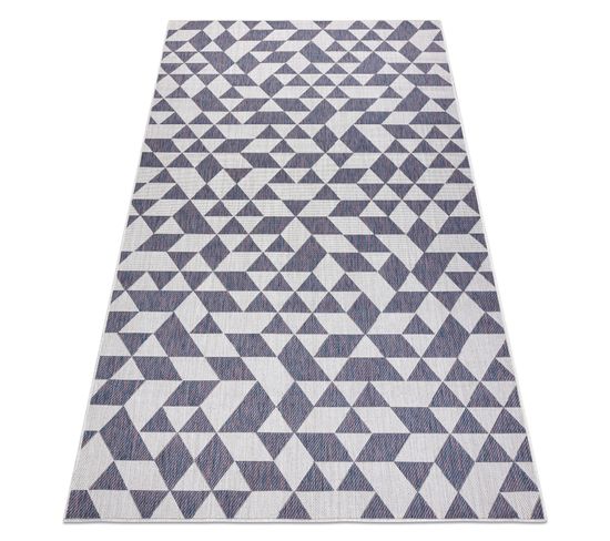 Tapis Sizal Sion Géométrique, Triangles 22373 Tissé à Plat Ecru / Bleu / Rose 80x150 Cm