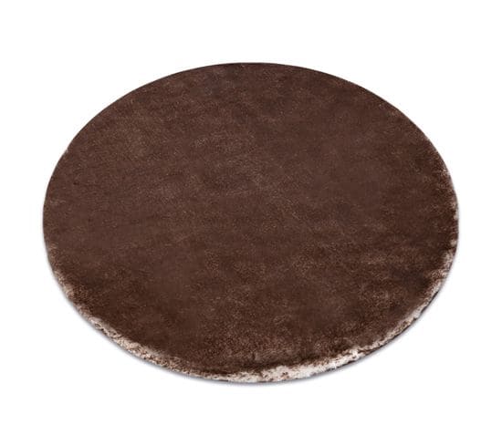 Tapis De Lavage Moderne Lapin Circle Shaggy, Antidérapant Ivoire / Chocolat Cercle 100 Cm