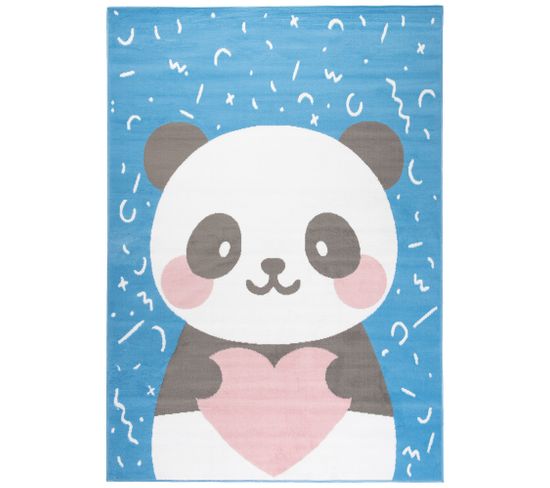 Tapis Enfant Bébé Bleu Blanc Rose Gris Panda 140 X 200 Cm Jolly