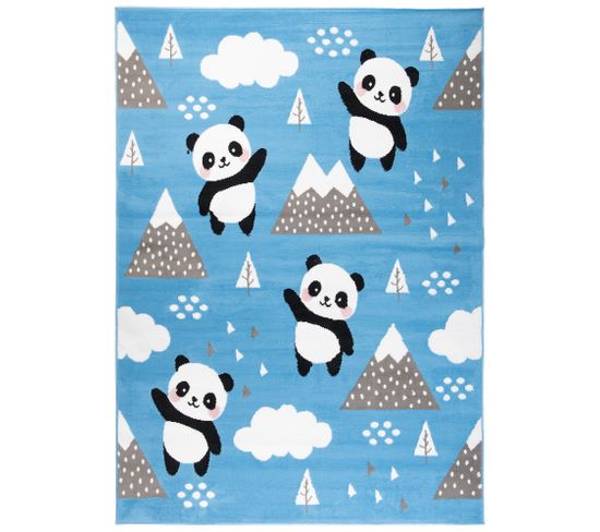 Tapis Enfant Bébé Bleu Noir Blanc Gris Panda 140 X 200 Cm Jolly