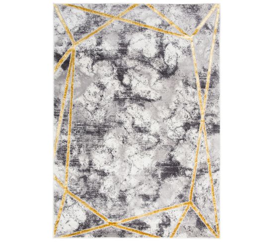 Tapis Salon Design Moderne Or Graphite Abstrait Marbré Doux Shine 140x200