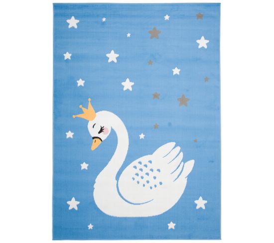 Tapis Enfant Bébé Bleu Blanc Jaune Gris Cygne 120 X 170 Cm Jolly