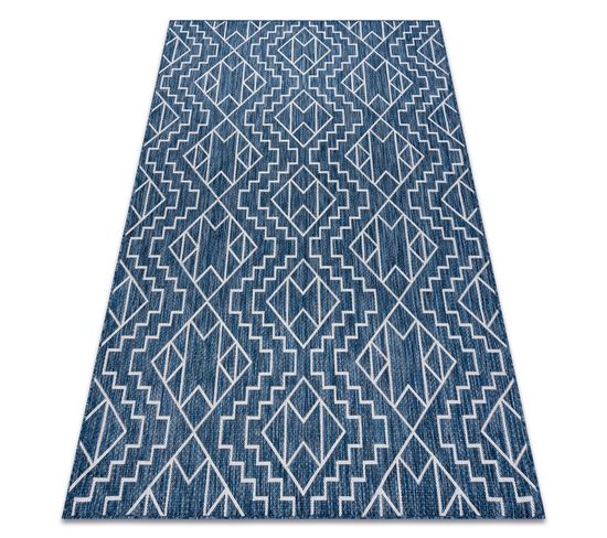 Tapis Sizal Sion Géométrique, Diamants 21778 Tissé à Plat Bleu Foncé / Ecru 160x220 Cm