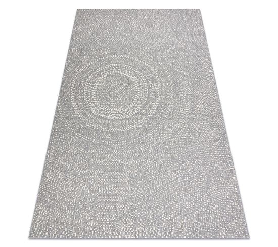 Tapis Sizal Flat 48832637 Cercles, Points Gris / Crème 140x200 Cm