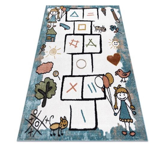 Tapis Fun Hop Pour Enfants, La Marelle, Animaux Bleu 140x190 Cm