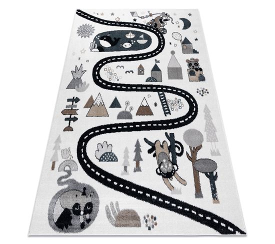 Tapis Fun Route Pour Enfants, Rue, Animaux Crème 200x290 Cm