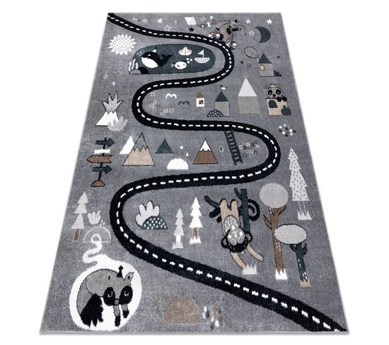 Tapis Fun Route Pour Enfants, Rue, Animaux Gris 120x170 Cm