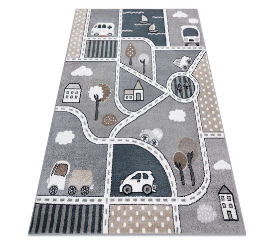 Tapis Fun Strade Pour Enfants, Rue, Ville Gris 140x190 Cm