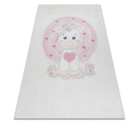 Tapis Lavable Bambino 1128 Licorne Pour Les Enfants Antidérapant - Crème 120x170 Cm