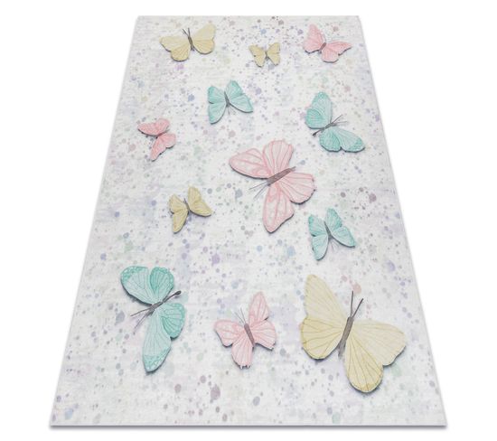 Tapis Lavable Bambino 1610 Papillons Pour Les Enfants Antidérapant - Crème 140x190 Cm