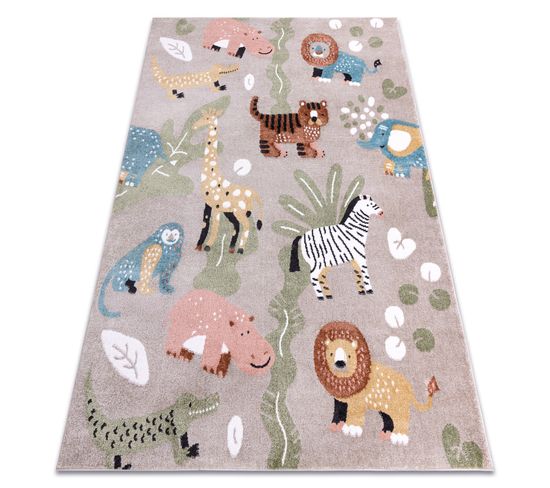 Tapis Fun Africa Pour Enfants, Animaux, Afrique Beige  80x150 Cm