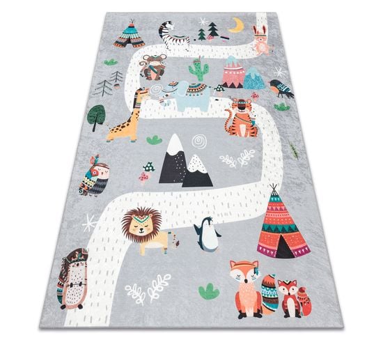 Tapis Lavable Bambino 2160 Rues, Village Indien, Animaux Pour Enfants, Antidérapant - 80x150 Cm