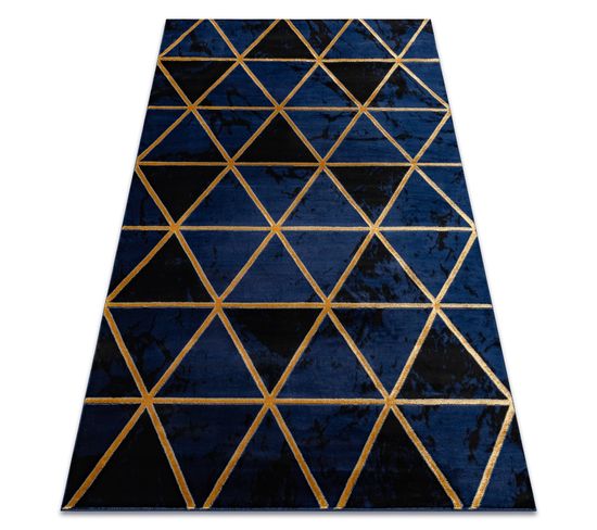 Tapis Emerald Exclusif 1020 Glamour, Élégant Marbre, Triangles Bleu Foncé / Or 80x150 Cm