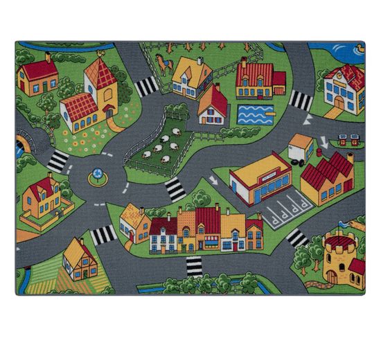 Tapis Rebel Roads Village Life 90 Pays, Antidérapant Pour Enfants - Gris 95x133 Cm