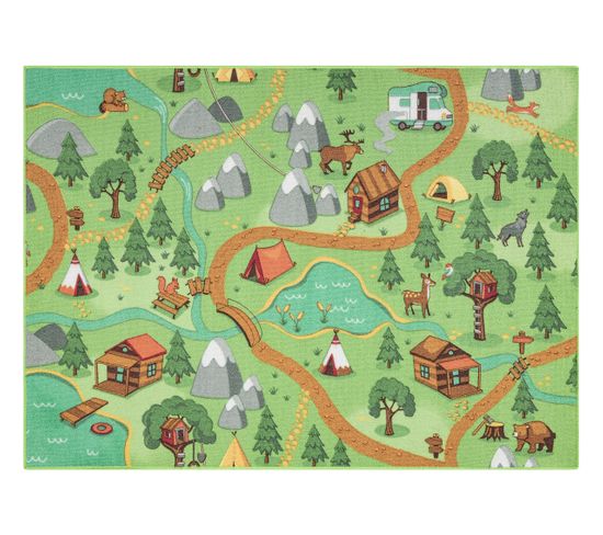 Tapis Rebel Roads Wild Life 90 Forêt, Animaux Antidérapant Pour Enfants - Vert  95x133 Cm