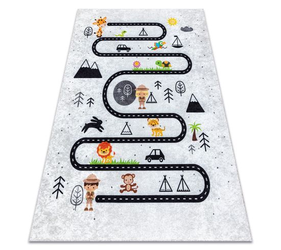 Tapis Lavable Junior 51490.802 Animaux, Rues Pour Les Enfants Antidérapant - Gris 80x150 Cm