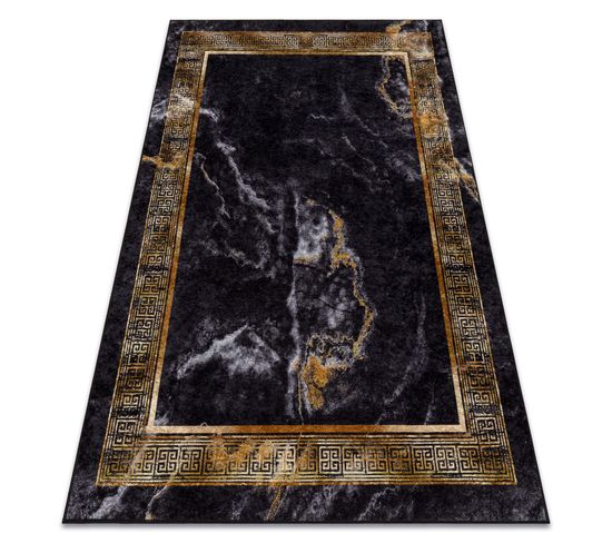 Tapis Lavable Miro 51278.809 Marbre, Grec Antidérapant - Noir / Or 80x150 Cm