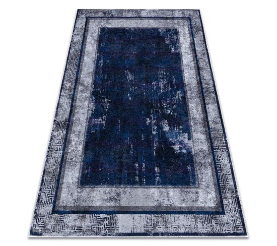 Tapis Lavable Miro 51676.813 Grec Vintage, Cadre Antidérapant - Bleu Foncé  80x150 Cm