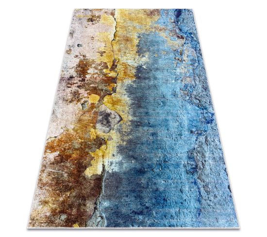 Tapis Lavable Miro 51709.803 Abstraction Antidérapant - Bleu / Or 80x150 Cm