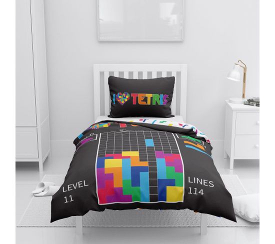 Parure De Lit Enfant Tetris Coton 2 Pièces 140x200 Cm