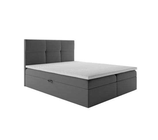 Lit Boxspring 200x200 Cm Top Matelas Ressorts Intégrés, Rangement, Surmatelas Velours Gris Foncé