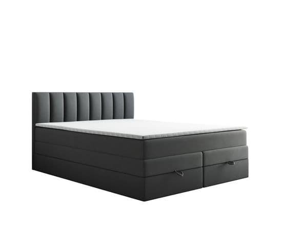 Lit Adulte 200x200 Cm Gusto Rangement Matelas Ressorts Ensachés Et Surmatelas En Velours Gris Foncé