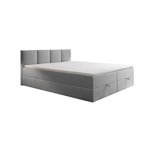 Lit Adulte 180x200 Cm Royal Matelas Ressorts Intégrés, Rangement, Surmatelas En Velours Gris Clair