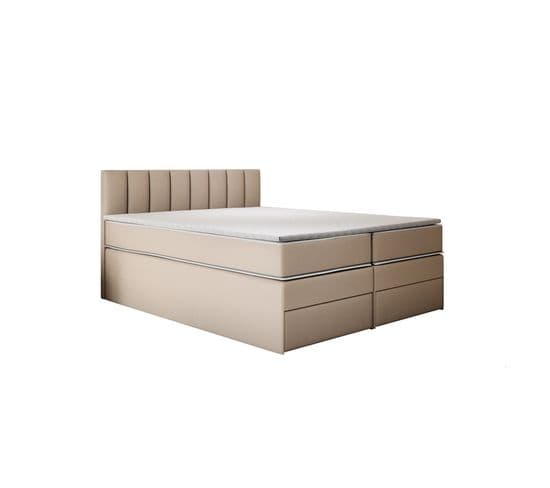 Lit Adulte 140x200 Cm Miami Matelas Ressorts Ensachés Surmatelas Et Tiroirs Velours Beige