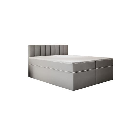 Lit Adulte 140x200 Cm Miami Matelas Ressorts Ensachés Et Surmatelas à Mémoire Velours Gris Clair