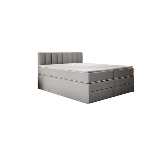 Lit Adulte 140x200 Cm Miami Matelas Ressorts Ensachés Surmatelas Et Tiroirs Velours Gris Clair