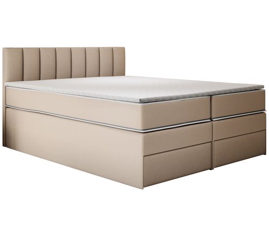 Lit Adulte 200x200 Cm Miami Matelas Ressorts Ensachés Tiroirs  Surmatelas Velours Beige