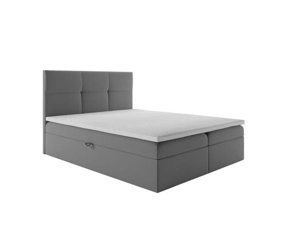 Lit Boxspring 160x200 Cm Top Matelas Ressorts Intégrés, Rangement, Surmatelas En Velours Gris Clair