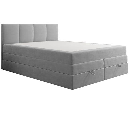 Lit Boxspring 140x200 Cm Prado Avec Rangement Et Matelas Ressorts Ensachés En Velours Gris Clair