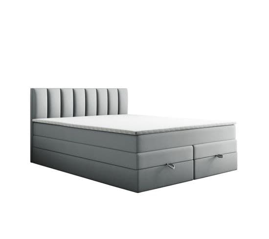 Lit Adulte 160x200 Cm Gusto Rangement Matelas Ressorts Ensachés Et Surmatelas En Velours Gris Clair