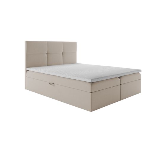 Lit Boxspring 200x200 Cm Top Avec Matelas Ressorts Intégrés, Rangement, Surmatelas En Velours Beige