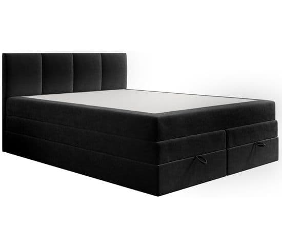 Lit Boxspring 160x200 Cm Prado Avec Rangement Et Matelas Ressorts Ensachés En Velours Noir