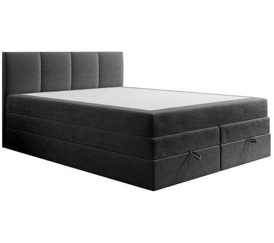 Lit Boxspring 160x200 Cm Prado Avec Rangement Et Matelas Ressorts Ensachés En Velours Gris Foncé