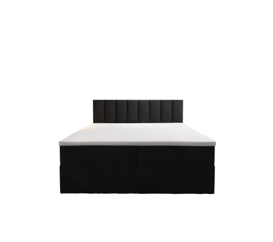 Lit Boxspring 140x200 Cm Palermo Matelas Ressorts Intégrés, Rangement, Surmatelas En Velours Noir